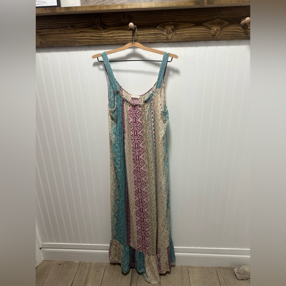 Lovestitch Teal and Pink Patterned patchwork boho prairie Maxi Dress Sz s